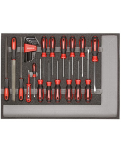 Gedore skrutrekker- og filsett i 3/3 skummodul, 26 deler