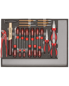 Gedore skrutrekker-, tang-, hammer- og meiselsett i 3/3 skummodul, 23 deler