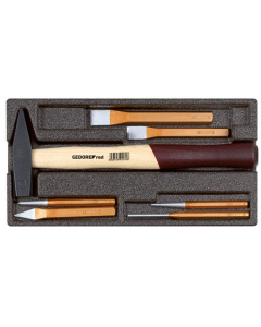 Gedore hammer- og meiselsett i skuminnlegg, 7 deler